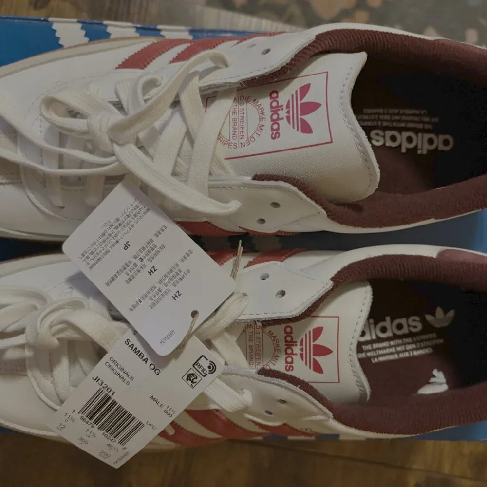 Adidas Samba OG Men’s Size 12 White Red Sneakers JI3201 | Classic Gum Sole | NWT - Picture 3 of 8